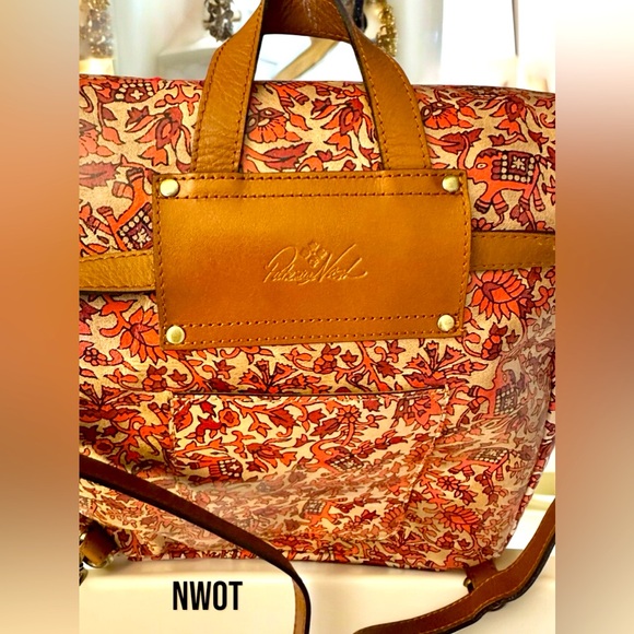 Patricia Nash LUZILLE orange and tan boho India leather backpack shoulder bag - Picture 3 of 11